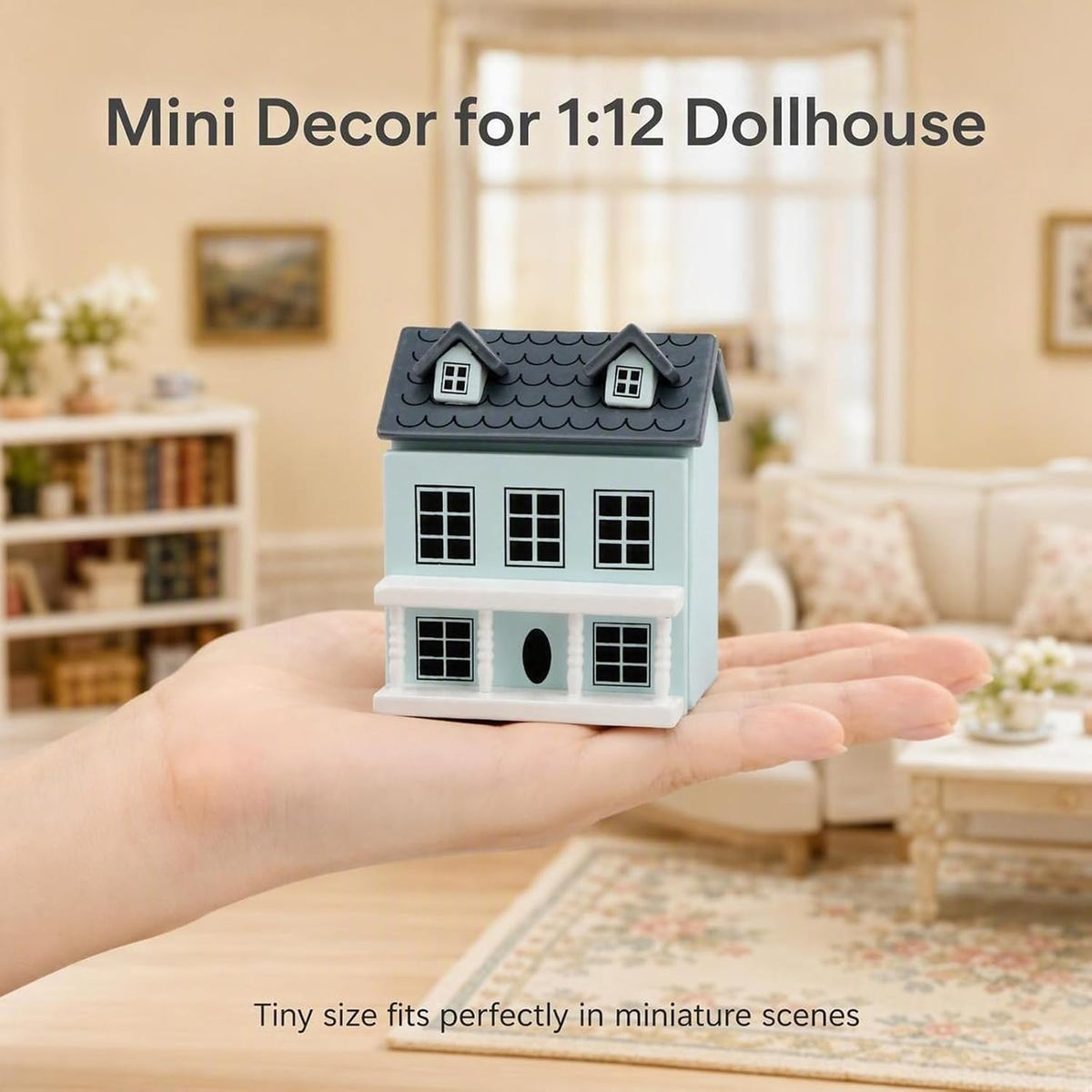 Cutemini blue palm-sized miniature wooden house for 1/12 dollhouse scenes - view 9