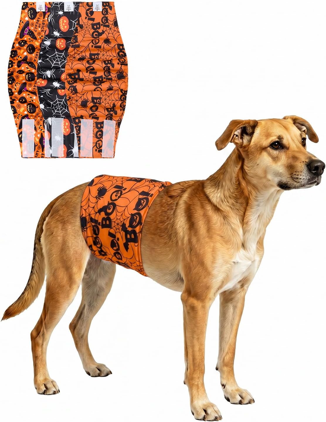 CuteBone Dog Belly Bands for Male Dogs Wraps Washable Doggie Diapers - Trick-or-Treat Trio / M(14"-17")