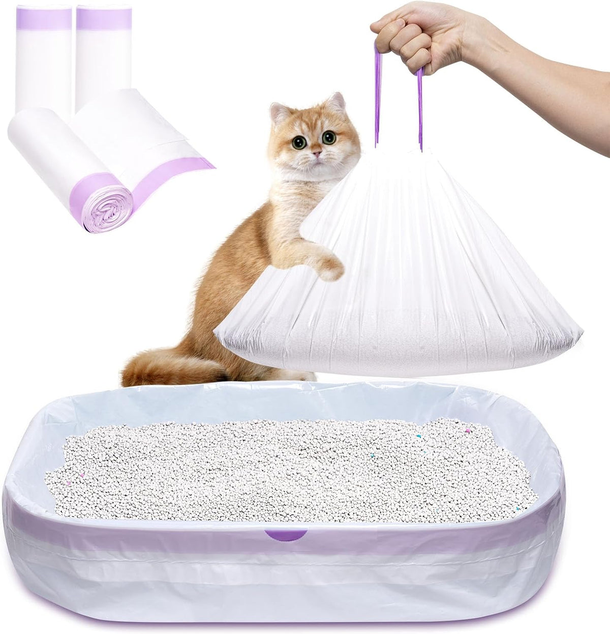Pack of 30 large Elzrghs cat litter box liners with drawstrings