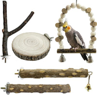5Pcs Natural Wooden Bird Perch Set, Parrot Perch Toys - Brown / 5PCS-B