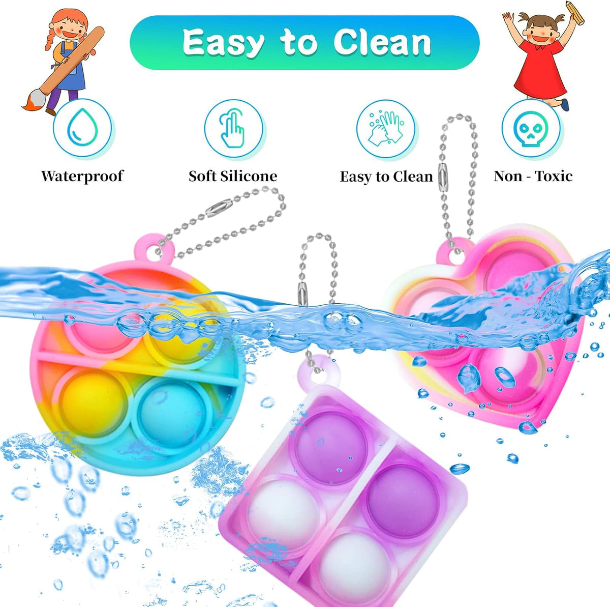 ONKULL Pop Fidget Keychain 30 Pack, Mini Fidget Toys Bulk - 30 - image 3