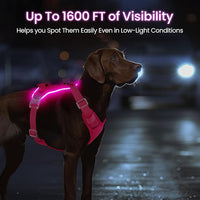 Light Up Dog Harness,Reflective Pet Harness Rechargeable,Led Dog Vest Harness for Night Walking,Adjustable Dog Safety Vest for Small Medium Large Dogs-No Pull,Pink,S