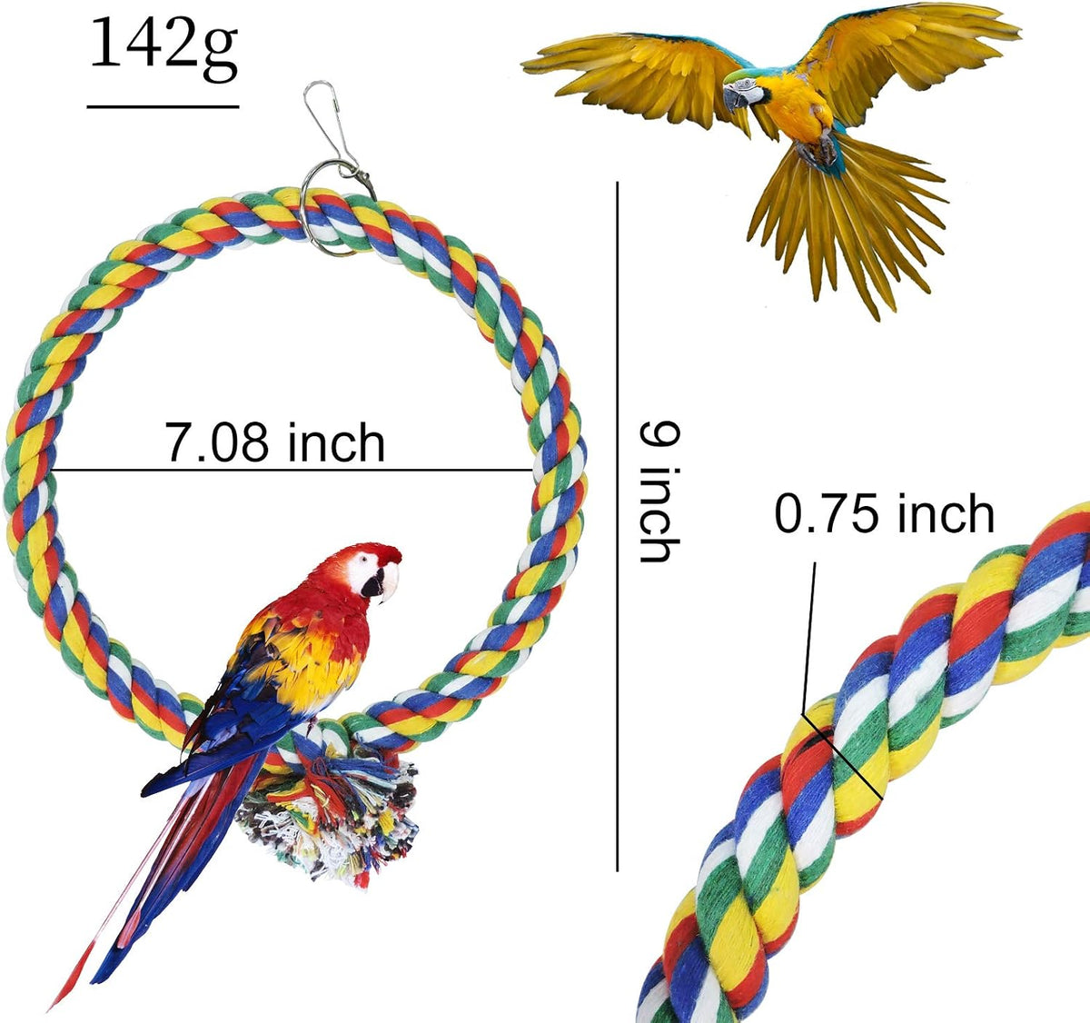 WishLotus Bird Swing, Cotton Rope Swing with Bite Resistance Perches for Parakeets, Budgie - 18cm - image 2