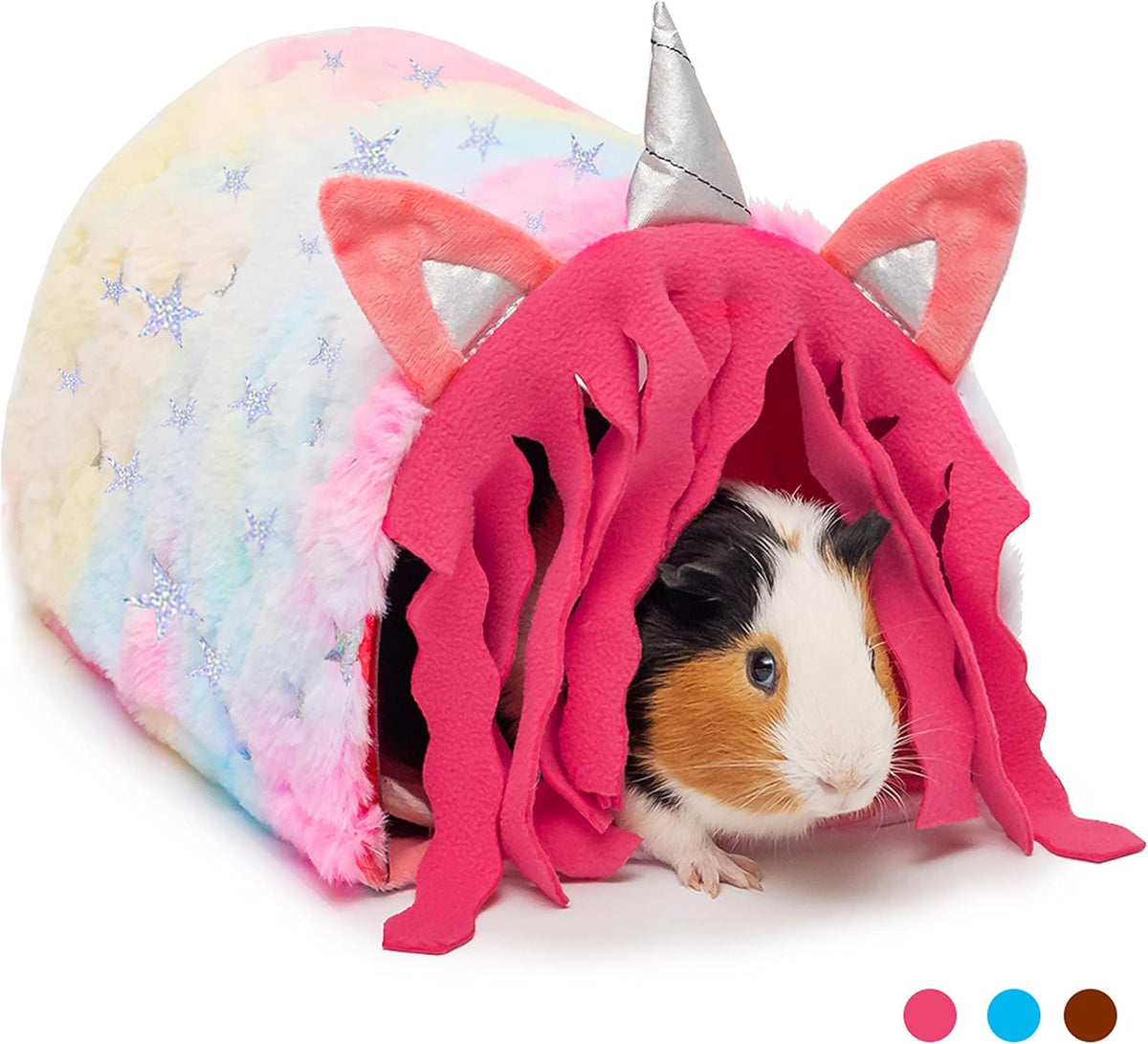 PAWNISAW pink gradient guinea pig tunnel hideout with two-sided fleece and cooling mat