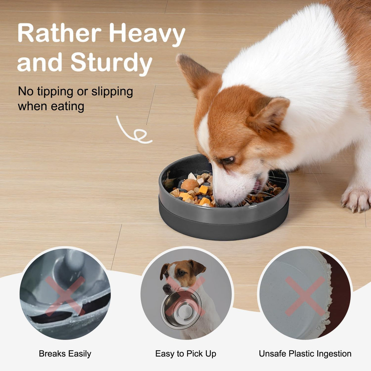 Sted Ceramic Slow Feeder Dog Bowls for Medium Large Breed – Essentials for Dogs - Medium-8 inches / Grey - image 2