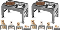 Elevated Bowls, 4 Height Adjustable Raised Stand With 2 Thick 50oz Stainless Steel Food Bowls - Grey / 8" for Medium Dogs (Pack of 2)