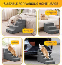 Dog Stairs for High Bed, Dog Steps for Bed Couch Sofa, 35D Foam Extra Wide Pet Steps for Small Dogs and Cats, Pet Stairs with Non-Slip Bottom Grey, 5 Steps