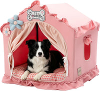 Indoor Dog House with Frame, Cute Dog Tent Bed with Cover Cave - X-Large ( 29" × 29" × 29" ) / Pink
