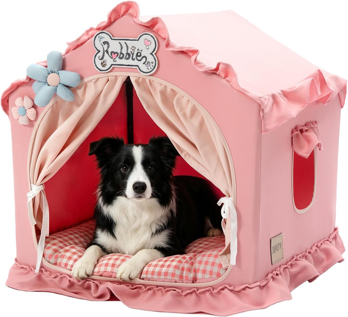 Indoor Dog House with Frame, Cute Dog Tent Bed with Cover Cave - X-Large ( 29" × 29" × 29" ) / Pink