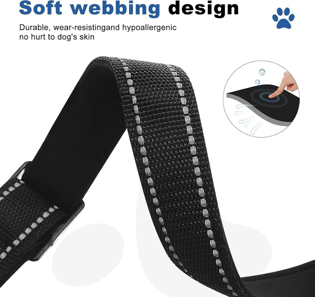 Reflective Martingale Dog Collars. Dog Collar with Quick Release - S:1" Wide for 12.5"-15.5" Neck / Black - image 3