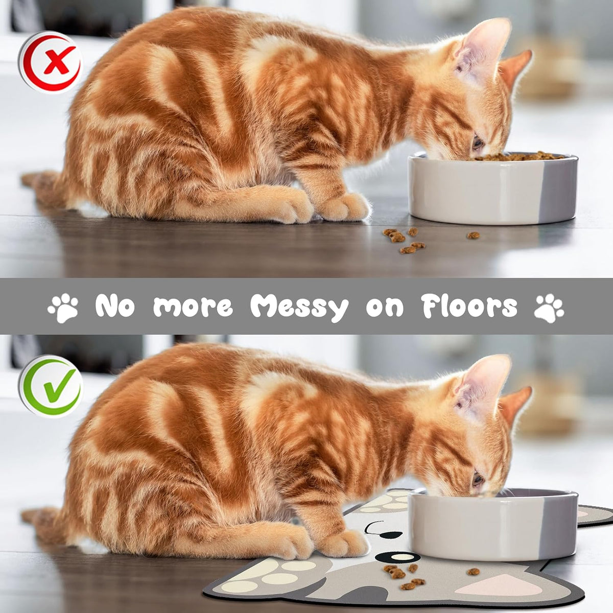 Cat Food Mats for Floor, Dog Pet Water Bowl Feeding Placemats for Food and Water Grey 17.7 * 9.8 - Cat Head / Medium - image 4