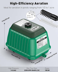 Pawfly Pond Air Pump Outdoor Oxygen Pump for Fish Koi Ponds 3000 to 10000 Gallons Adjustable Pond Garden Aerator Pump Kit with Airline Tubing Control Lever Valves Air Stones and Check Valves
