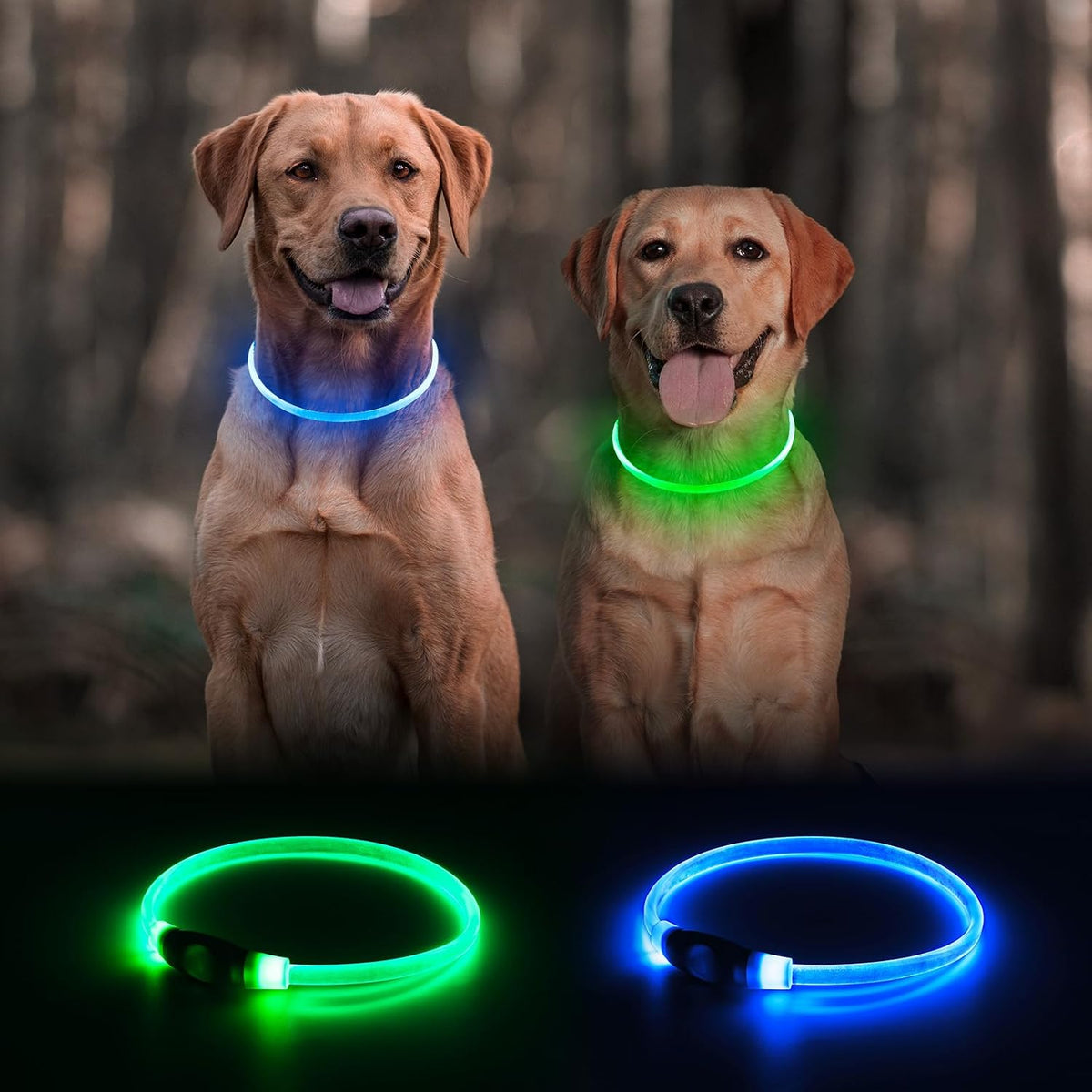 2 Packs Light Up Dog Collar - Green+Blue - image 2