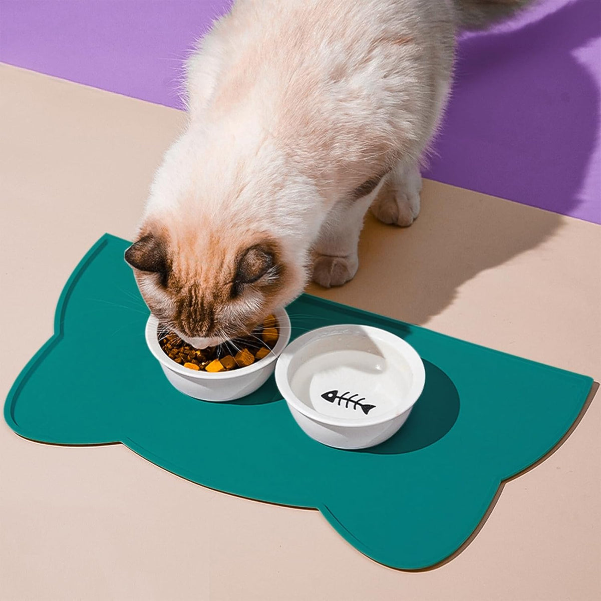 Cat Food Mat, Silicone Non Slip Dog Bowl Mat Waterproof Cat Feeding Mat Stop Food Spills and Water - Marrs Green / 20"L x 12"W - image 2