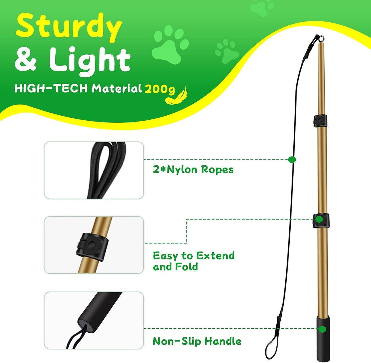 Flirt Pole for Dogs, Interactive Dog Toys Extendable Teaser Wand with Lure Chewing Toy, Chase - 40.5Inch Pole-Gold - image 4