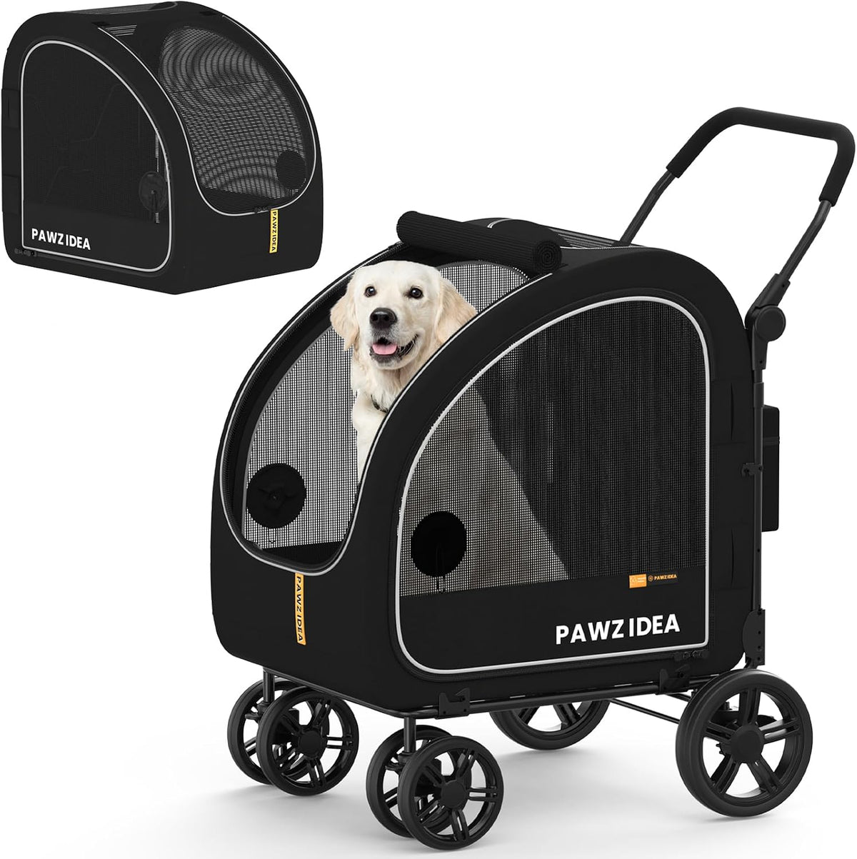 PAWZIDEA 3-in-1 Large Dog Stroller with Detachable Carrier - Black Warrior