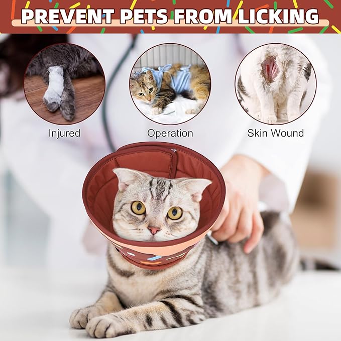KOOLTAIL Cat Cone Collar Soft, Adjustable Cat Cones to Stop Licking, Foldable Donut Water Resistant Pet Recovery Neck E Collars After Surgery, Kitten Elizabethan Collar for Small to Large Cats,Brown S
