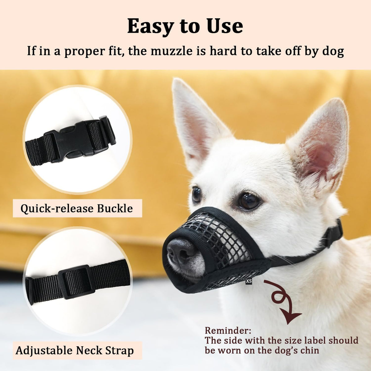 Dog Muzzle, Soft Mesh Muzzles for Small Dogs Biting, XXS - Black / S-Snout (6¼”-7”) - image 3