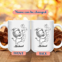 Personalized Lion Lover Coffee Cup 11 Oz 15 Oz, Lion Wild Animal Ceramic Coffee Mug Gift For Kids Child on Birthday Holiday, Custom Name Lions White Accent Teacup, Animal Travel Mug Gift For Friends