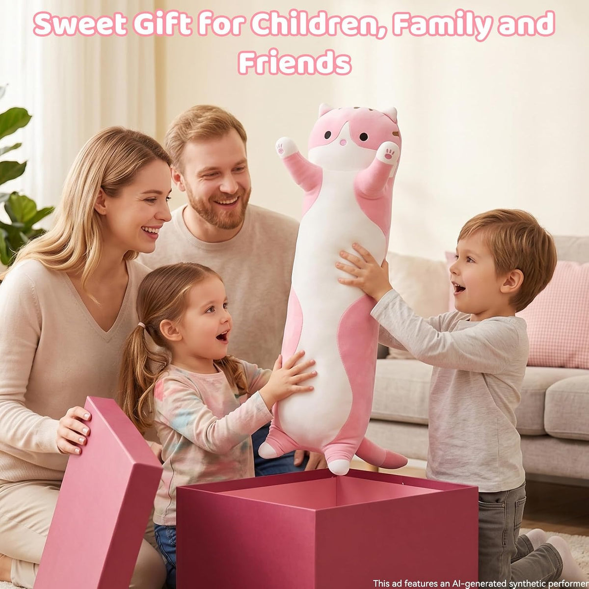 Cute Long Cat Plush Body Pillow, Soft Stuffed Animals 19.7 Inch – Fun for Kids & Family - Pink / 19.7 inches - image 3