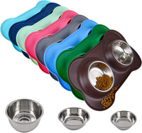 Dog Bowls 2 Stainless Steel Bowl for Pet Water and Food Feeder - 6½ oz ea / Chocolate