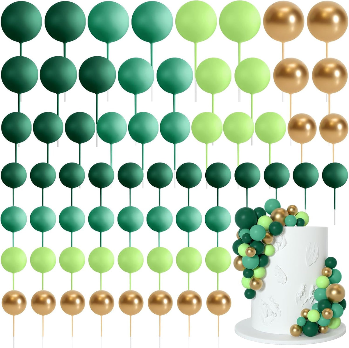 75 Pieces Cake Balls Topper Decorations Foam Cupcake Topper Mini - Green Gold Series