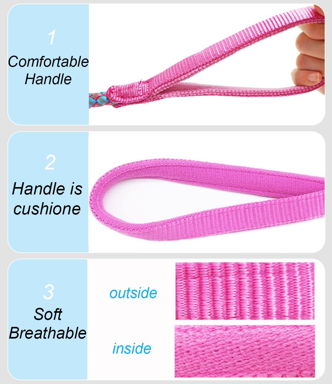 Reflective Dog Leash 2/3/4/6/10ft Braided 1/2" Strong Nylon Rope – Essentials for Dogs - 3ft * 1/2" / Pink - image 3