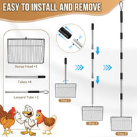 SlowTon 10-inch Large Chicken Poop Scooper - 5 in 1 Multifunctional Chicken Litter Scoop with 35 to 67in Stainless Steel Handle, Heavy Duty Chicken Coop Cleaning Tool Litter Sifting Shovel