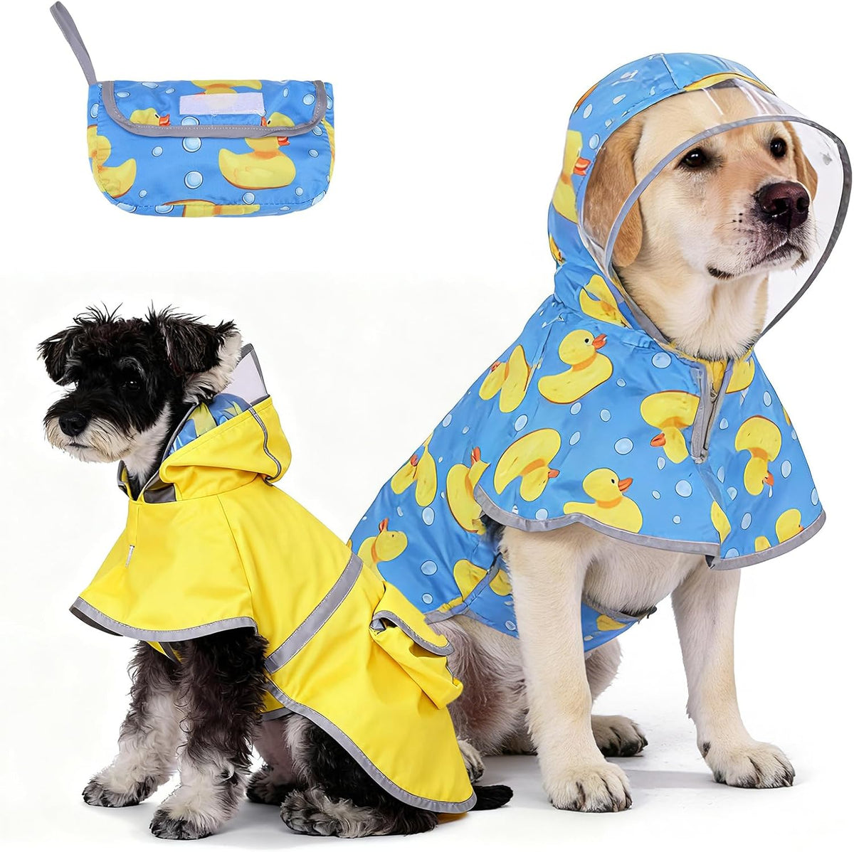 KOOLTAIL reversible dog raincoat with clear-peak hood and reflective strips