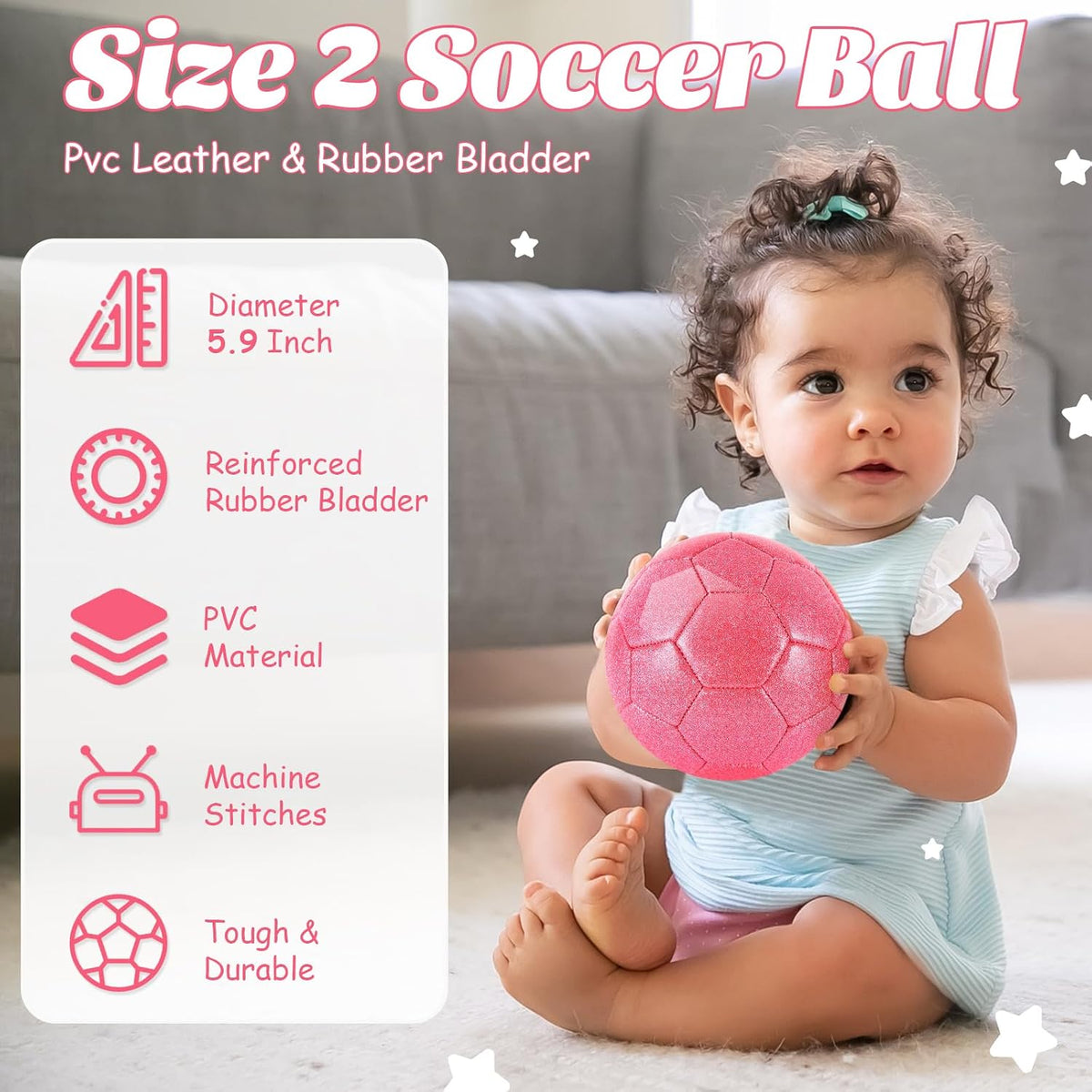 DLUGOPIS sparkling pink size 2 toddler soccer ball for ages 3 to 8 - view 14