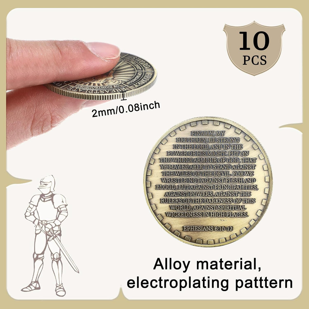 Nosiny 10 piece armor of God prayer coins in classic style alloy metal - view 36