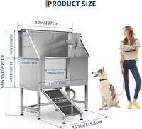 50" Stainless Steel Professional Dog Washing Station - Pet Bathing Tub w/Non-Slip Ramps | Slip-Resistant Floor Grate | for Large/Medium/Small Dogs