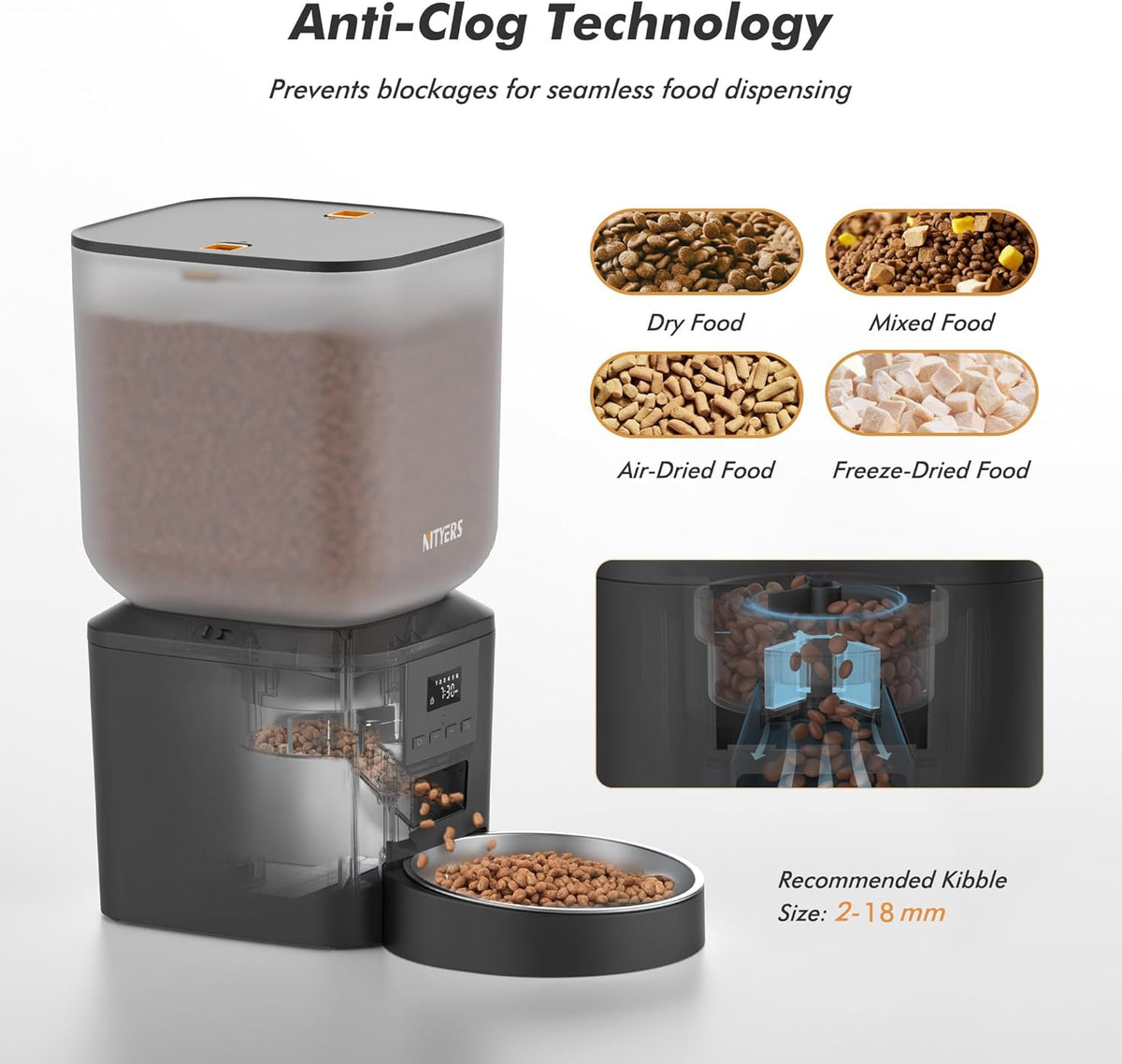 Automatic Cat Feeder for 2 Cats, Timed Cat Food Dispenser - Matte Black / Standard-One Bowl - image 4