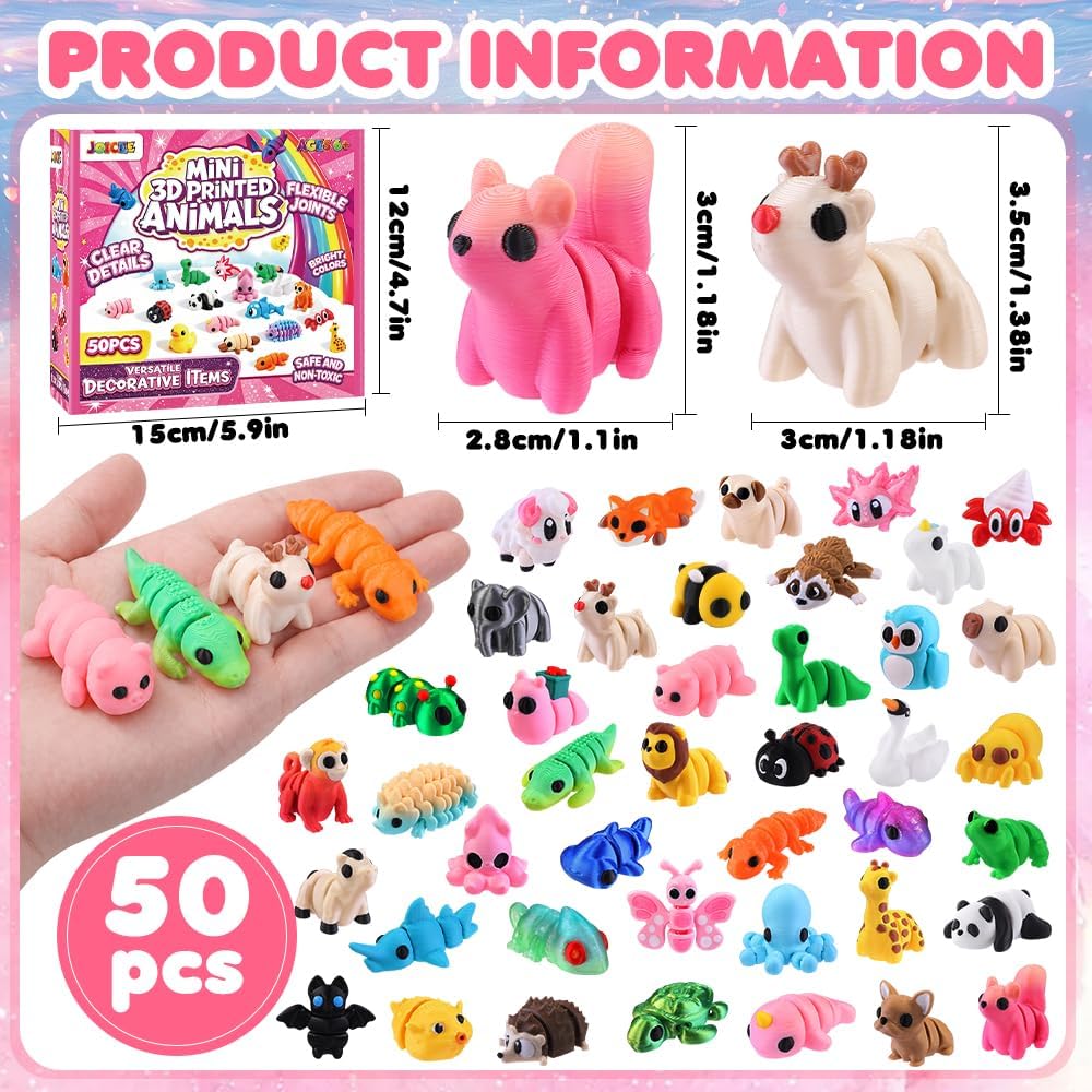 JOICEE 24Pcs 3D Printed Dinosaur Animals Mini Dinosaur Toys – Fun for Kids & Family - Pink - image 2