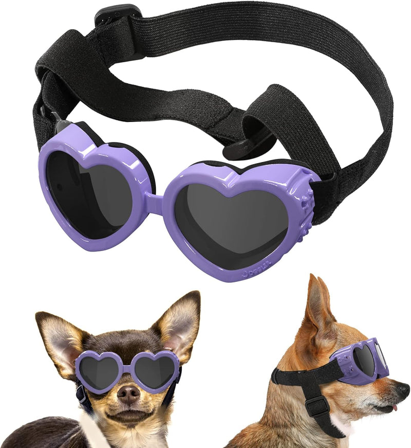 Lewondr Small Dog Sunglasses UV Protection Heart Shape Dogs Goggles - Macaron Purple / Heart