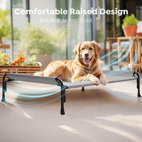 Veehoo XXL Outdoor Elevated Dog Bed, Raised Dog Cot for Extra Large Dogs, Cooling Washable Waterproof Pet Hammock Beds with Slope Headrest, Breathable Mesh and Sturdy Frame, XX-Large, Grey, CWC2204