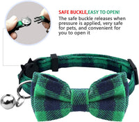 2 Pack/Set Cat Collar Breakaway with Cute Bow Tie and Bell for Kitty - Green+Orange / Plaid - image 3