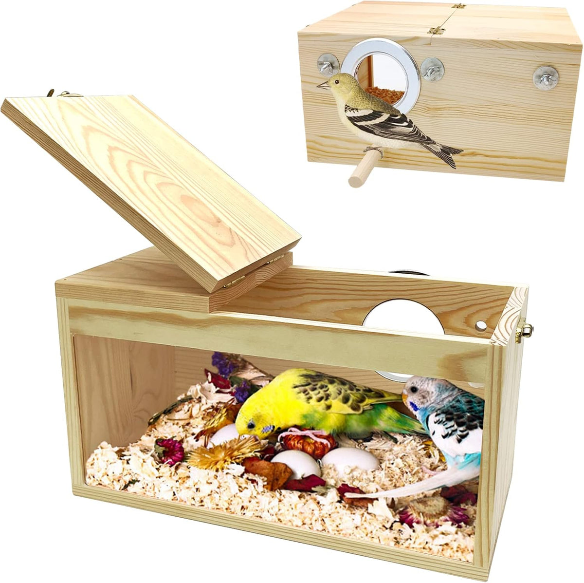 Acrylic Parakeet Nesting Box Transparent Panoramic Bird Nest for Cage – Essentials for Birds - M: 9.8 x 5.3 x 5.3 inch