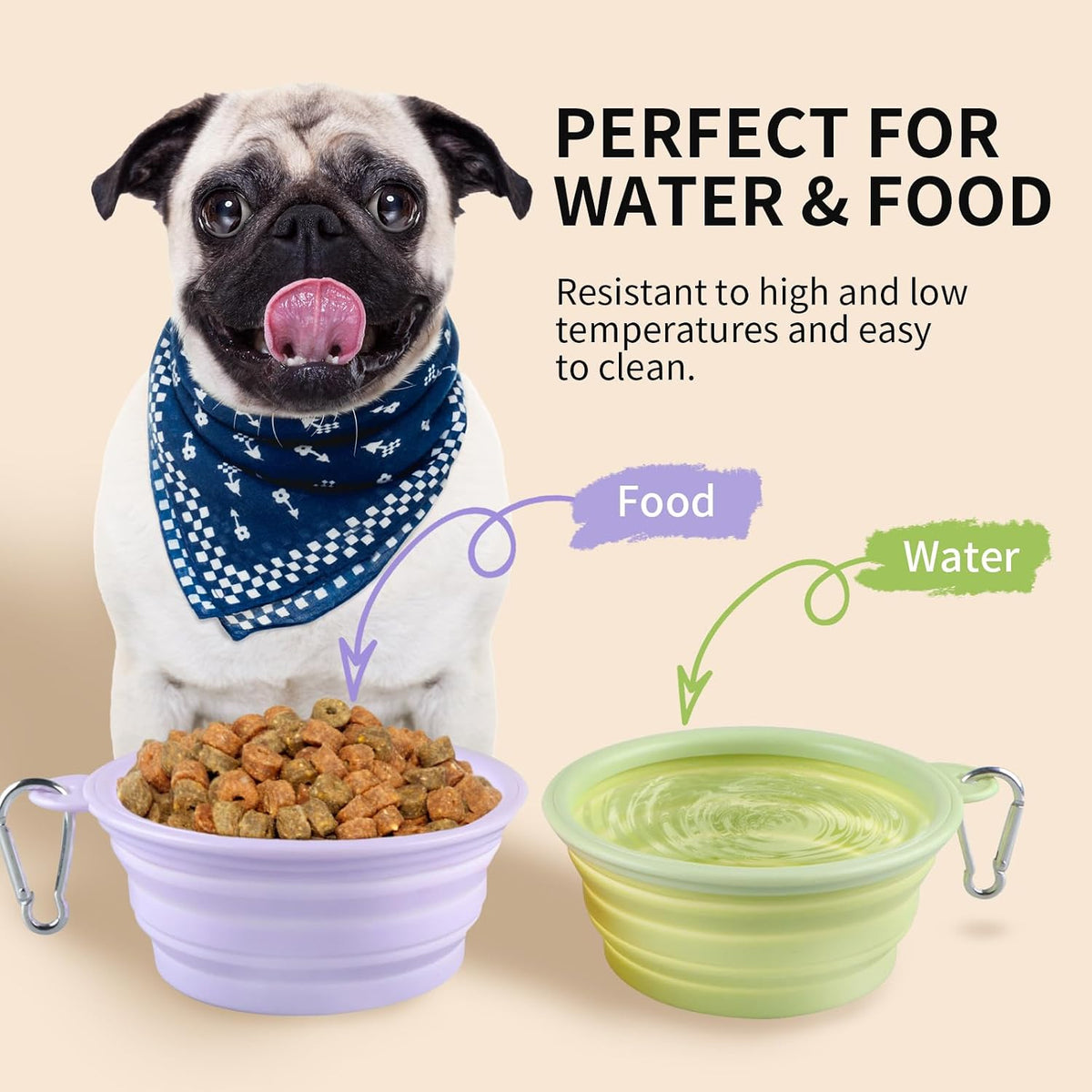 Collapsible Dog Bowls 2-Pack - 12 OZ Macaron Violet and Green - image 2