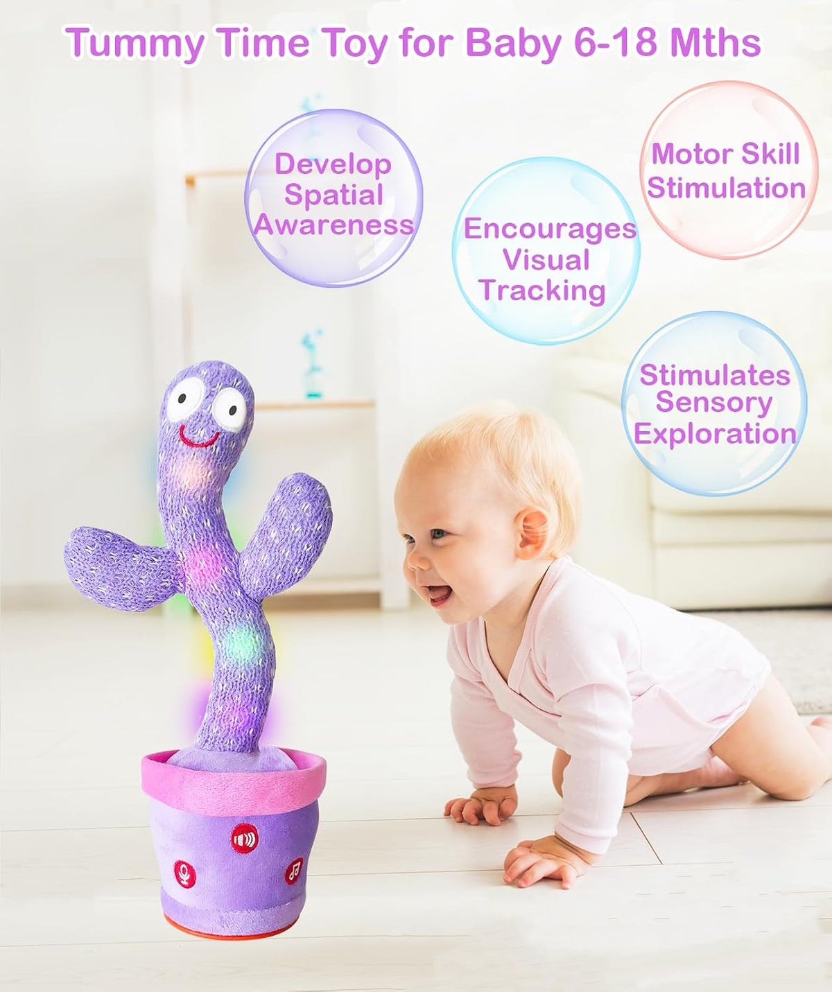 Rechargeable Dancing Talking Cactus Toy - Purple - image 3