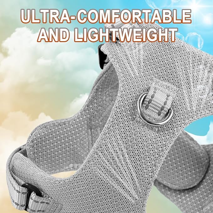Dog Harness Step in Dog Vest Harness, Reflective Adjustable Puppy No Pull Harness Breathable Soft for Small and Medium Dogs Cats, Grey, XS