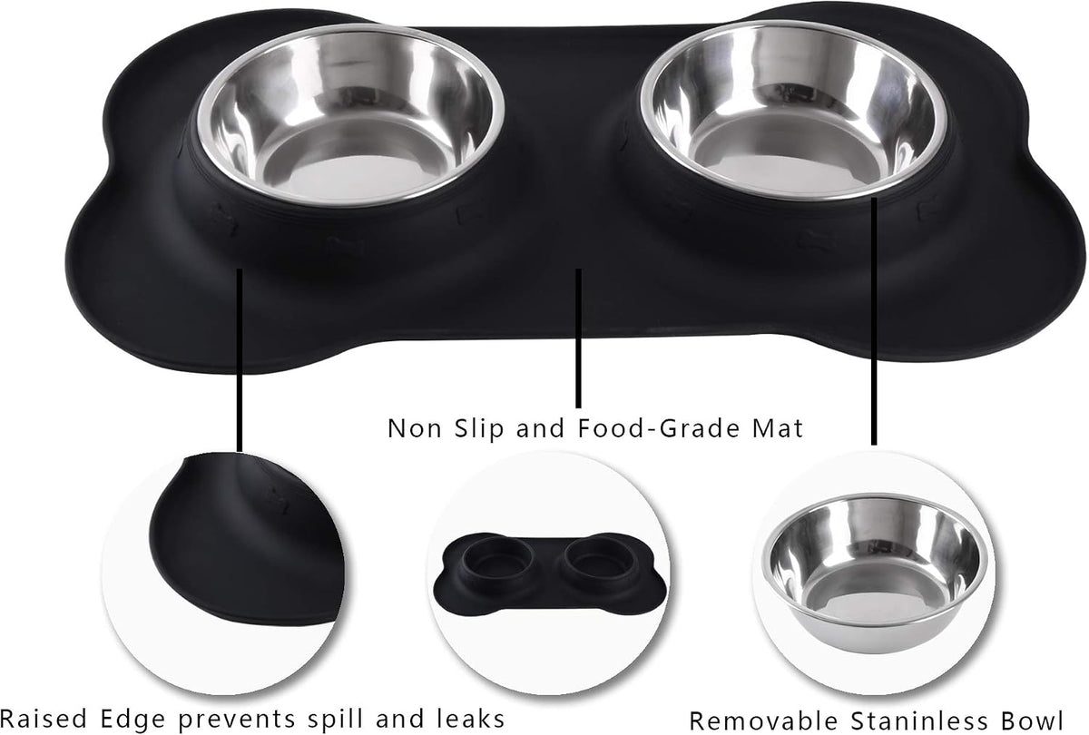 Hubulk Pet Dog Bowls 2 Stainless Steel Dog Bowl with No Spill - Black / Medium - image 3