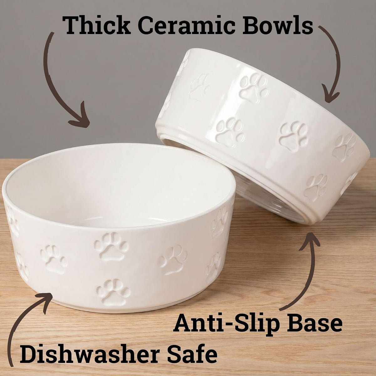 Ceramic Dog Bowl Set of 2 with Anti-Skid Base, 5.5"W x 2"H - Medium / White - image 2