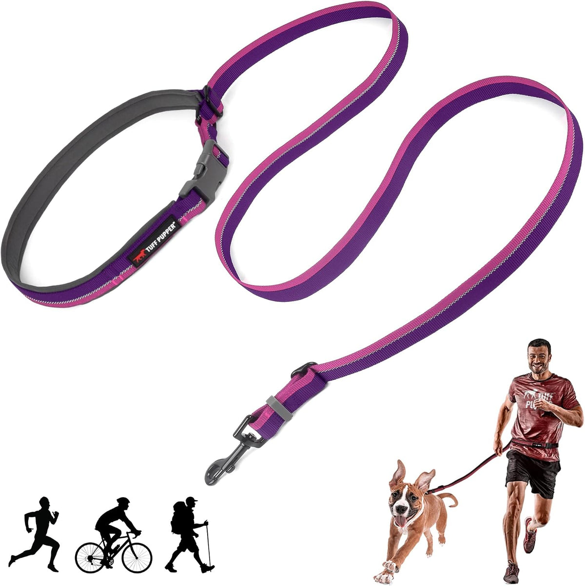 Tuff Pupper Hands Free Adjustable Length Dog Leash - Punch Purple / Adjustable
