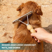 Undercoat Grooming Rake with Anti-Slip Wooden Handle - image 3