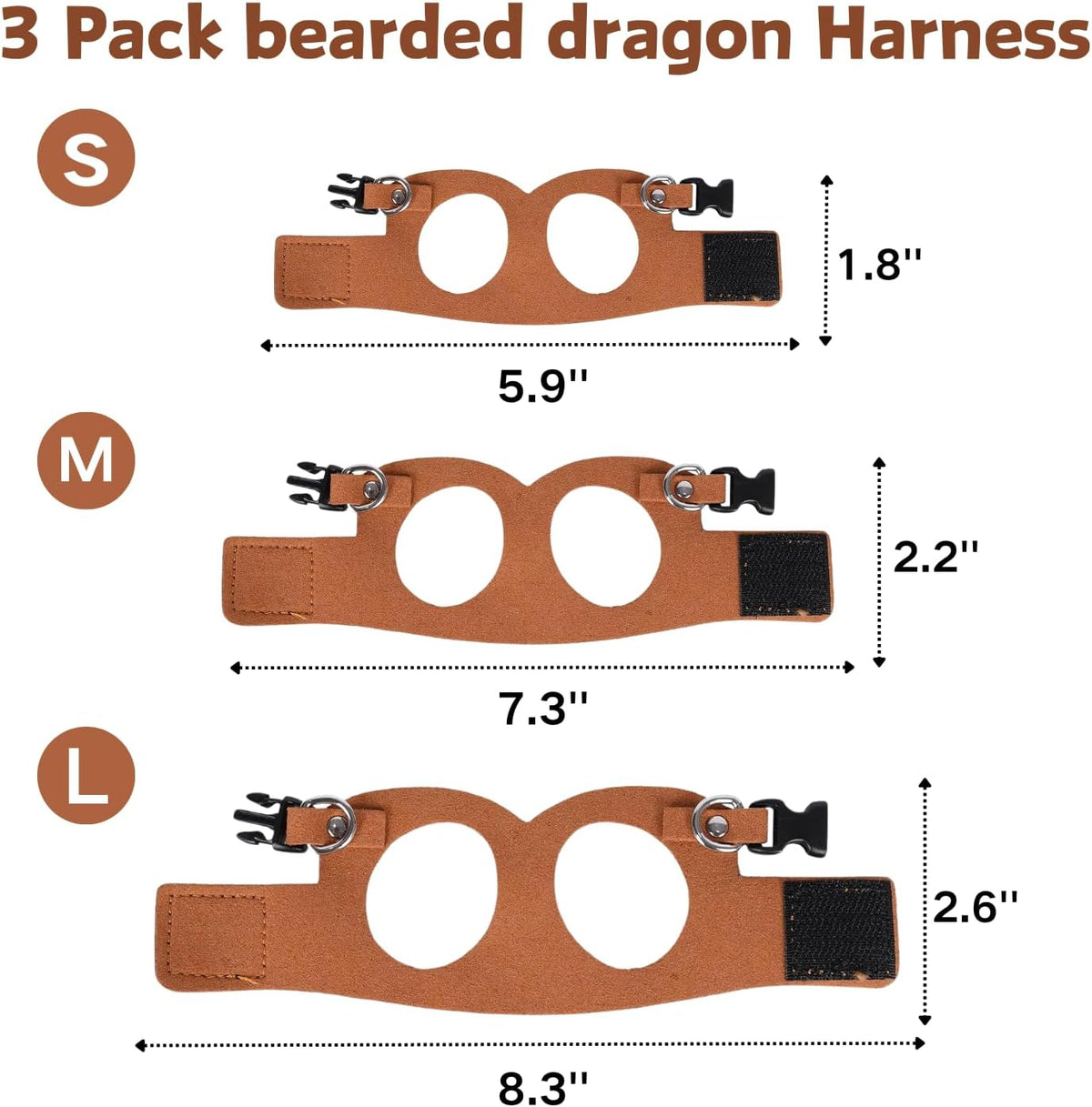 3 Pack Bearded Dragon Harness and Leash Set - Brown - image 2