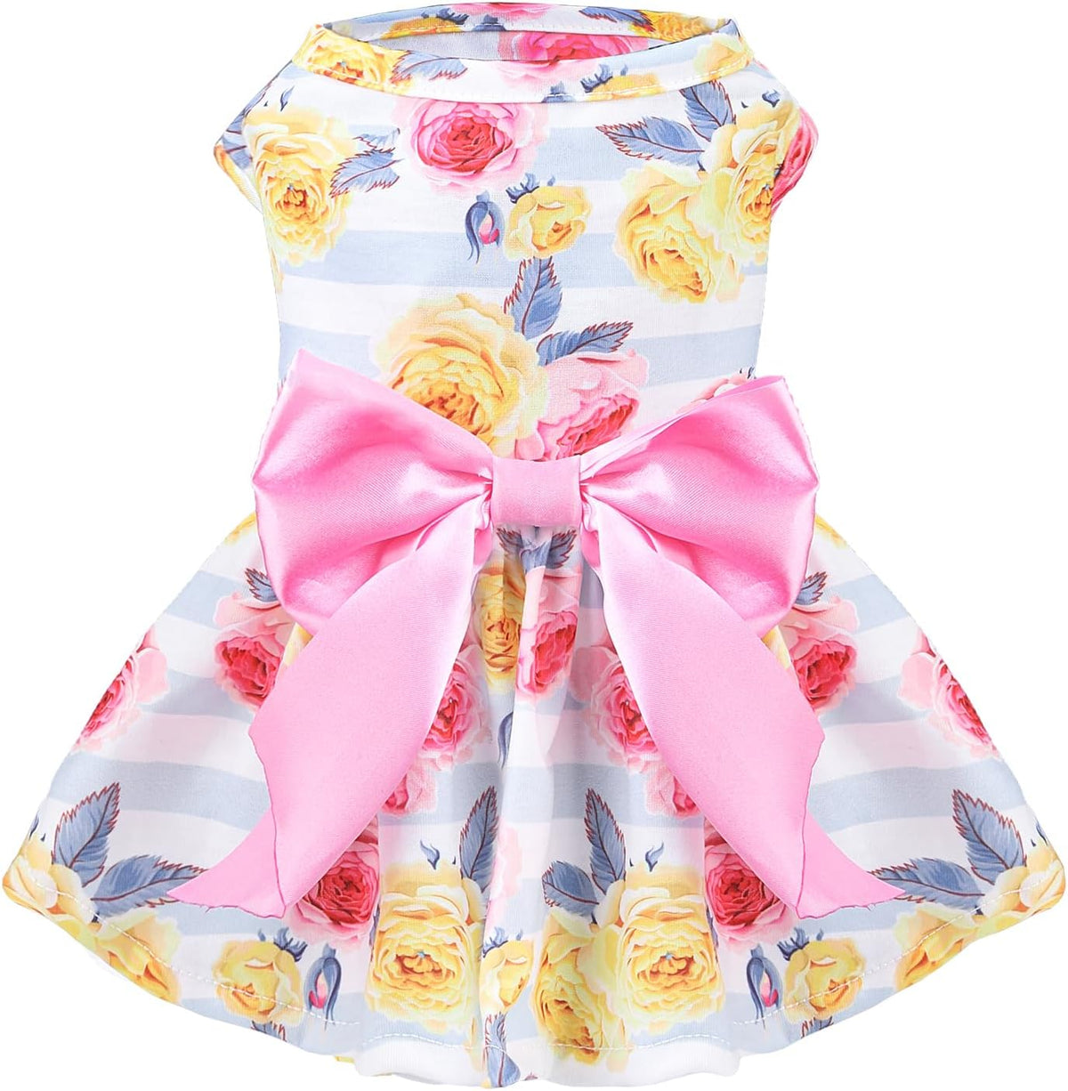PUPTECK Classic Beige Plaid Dog Dress with Bow Puppy Skirt Clothes M – Essentials for Dogs - Pink(Floral) / Medium
