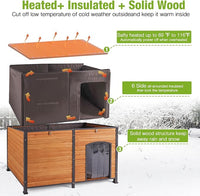 GUTINNEEN Heated Dog House Outdoor 59.1" Extra Large Dog Kennel with Metal Frame Insulated Dog Crate Cage for Large Dogs Outside with Heater and Insulated Liner, Brown