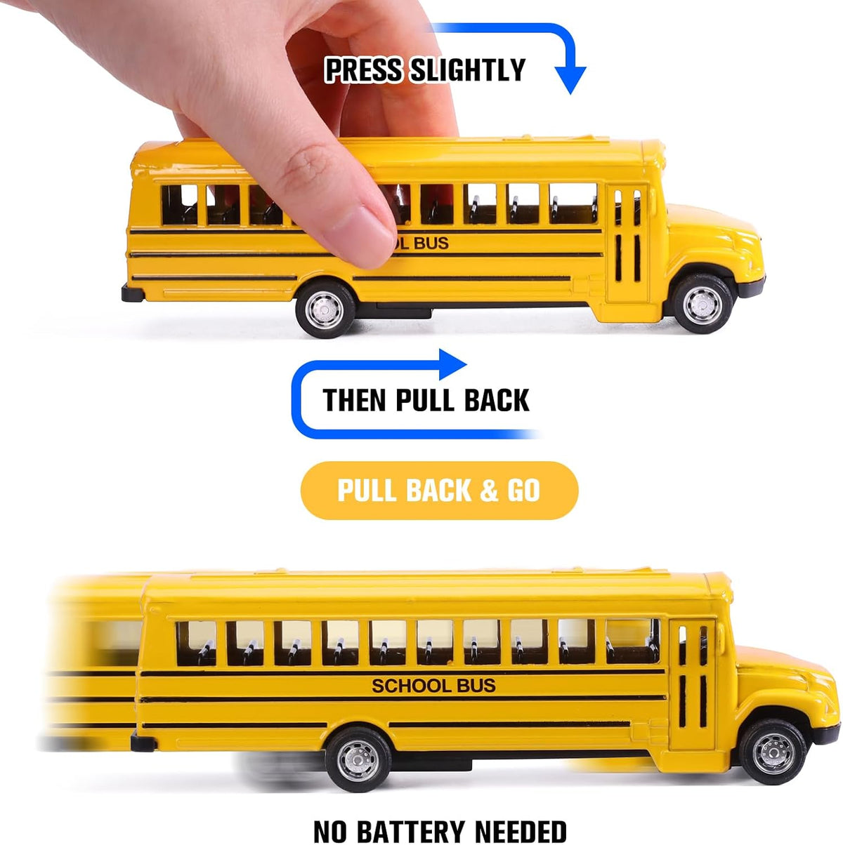 DUNRIOG 2 pack yellow die-cast pull back school bus toys, 5.5 inches long - view 2