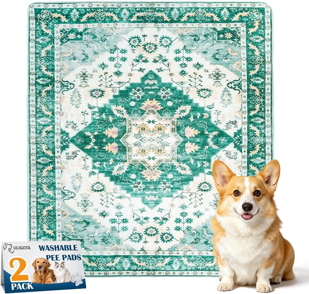 Washable Pee Pads for Dogs, Non-Slip Potty Pads - Green Medallion / 36"x36" (Pack of 2)